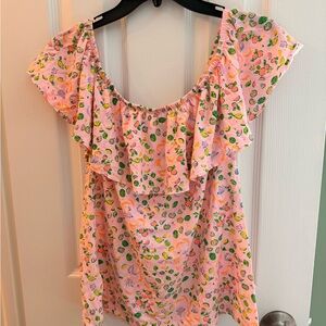 Lilly Pulitzer Pink fruit print off the shoulder ruffle top
